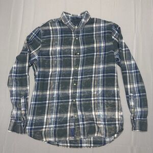 Lucky Brand Shirt Mens Blue and Green Plaid‎ Pearl Snap Up & Pockets Medium